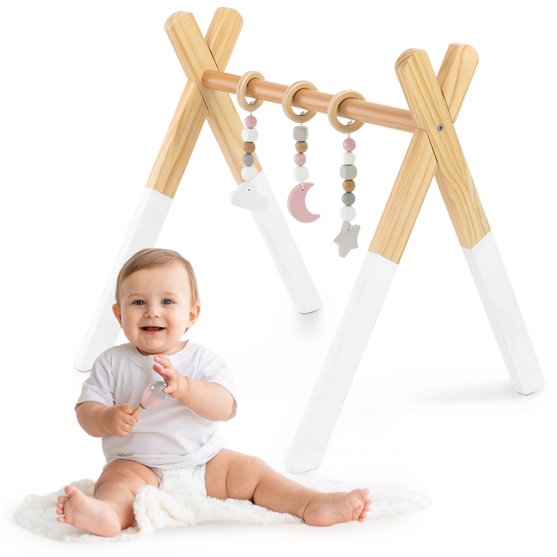 Baby Gym leseno izobraževalno stojalo - bela barva
