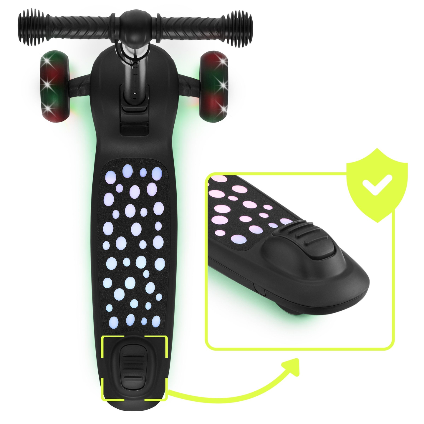 Otroški skuter HyperMotion LUMI 3 v 1 - osvetljena ploščad in kolesa LED, črna barva