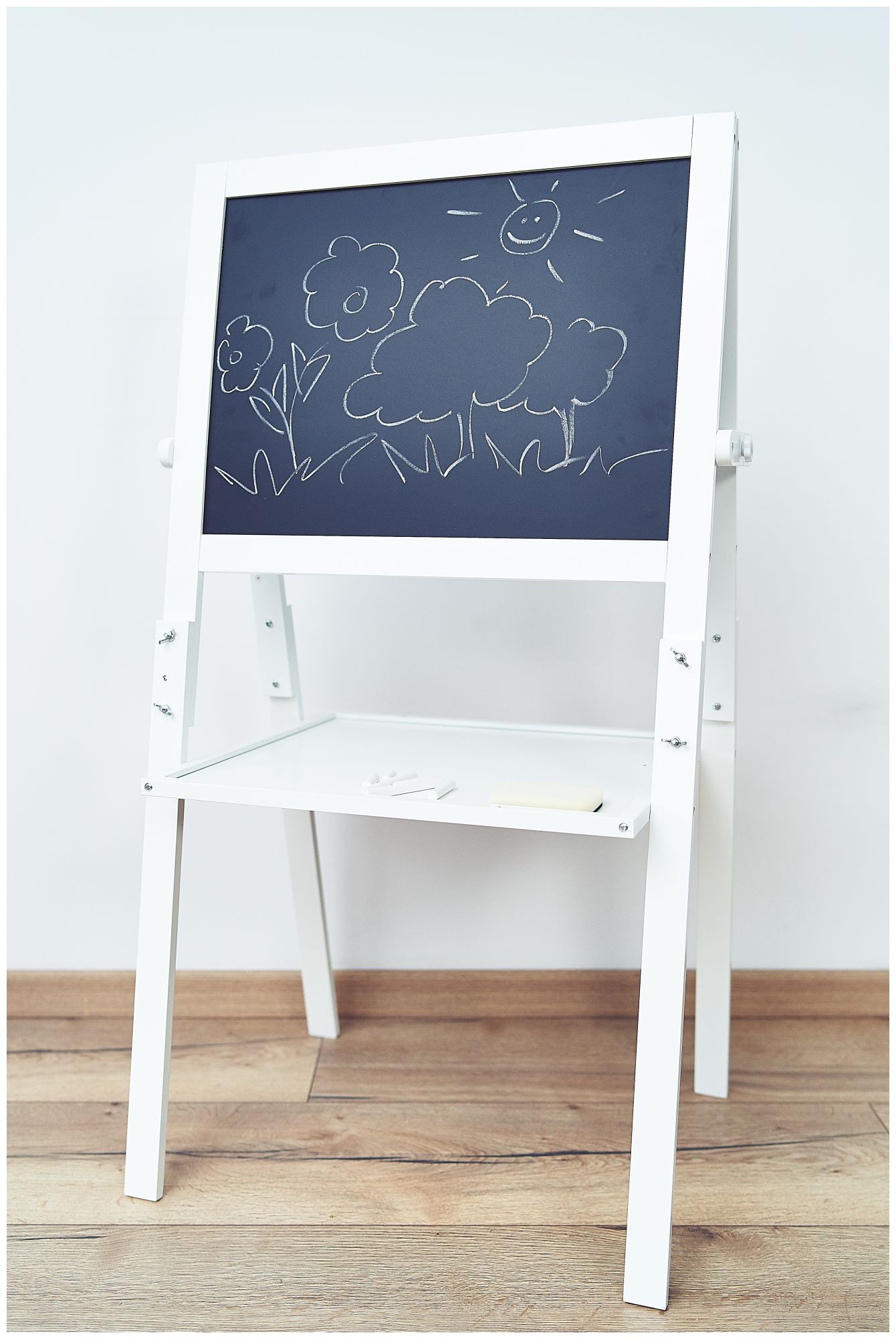 Izobraževalna dvostranska tabla: magnetna in kredna - suho brisanje, lesena, za otroke, zložljiva