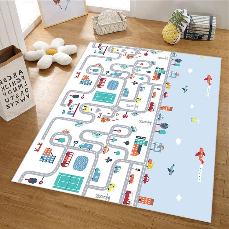 Dvostranska podloga iz pene XXL - zvitek 2 CM (cesta in gozd z medvedkom)