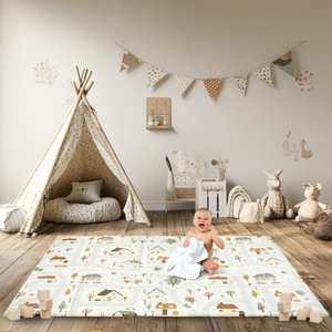 Dvostranska zložljiva podloga iz pene 180 x 120 x 1 cm - Charming Town/Sand Beige