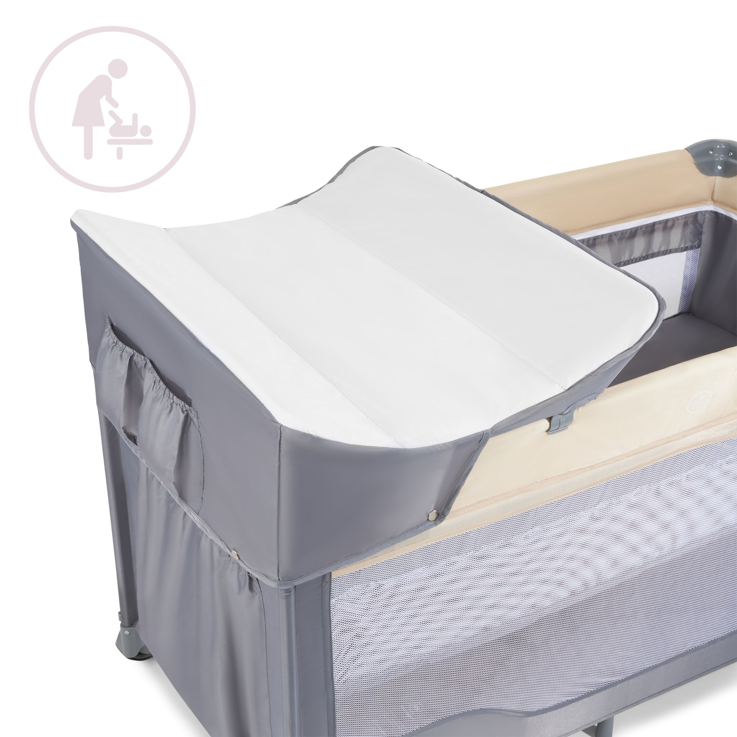 Potovalna posteljica 0 - 36 m s previjalno mizo + ograja Moby-System HUXLEY
