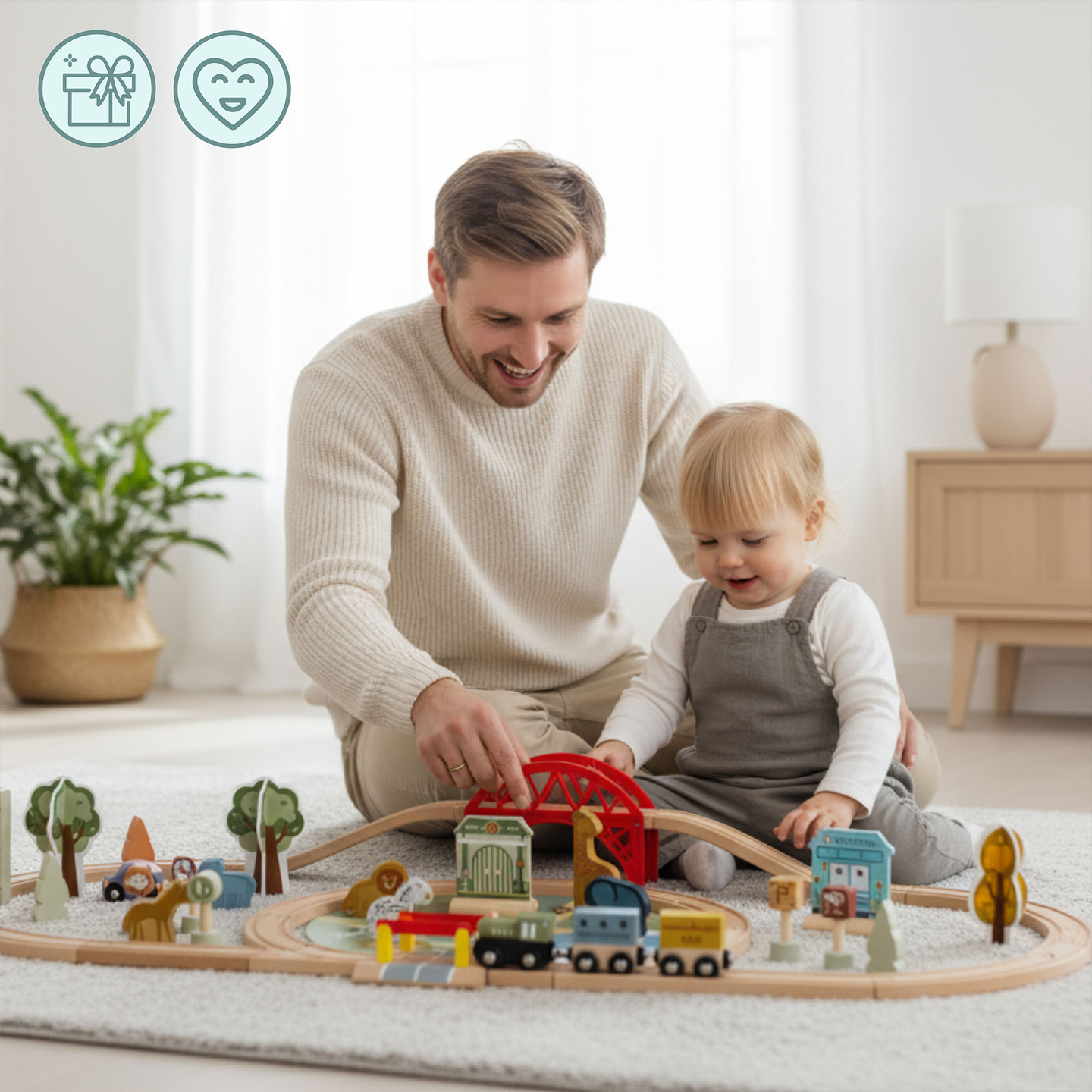 Lesen živalski vrt – sestavljanka, vlak, tiri, živali, most, pregrada