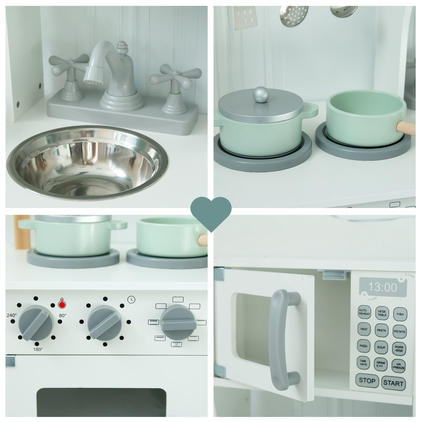 Lesena otroška kuhinja z mikrovalovno pečico