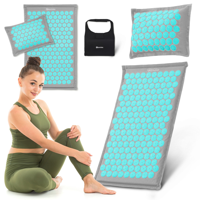 EKO lanena akupresurna podloga s kokosovimi vlakni in ajdovo blazino – 68 cm HyperMotion sivo-metna