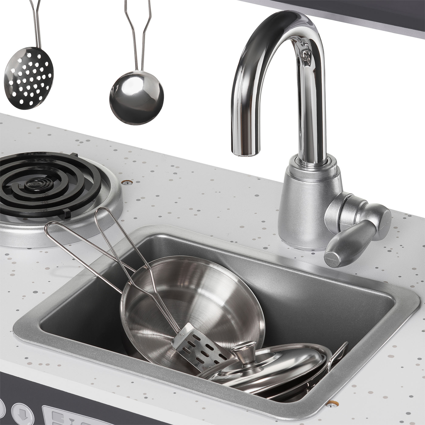 XXL lesena kuhinja z LED osvetlitvijo, predpasnikom in dodatki