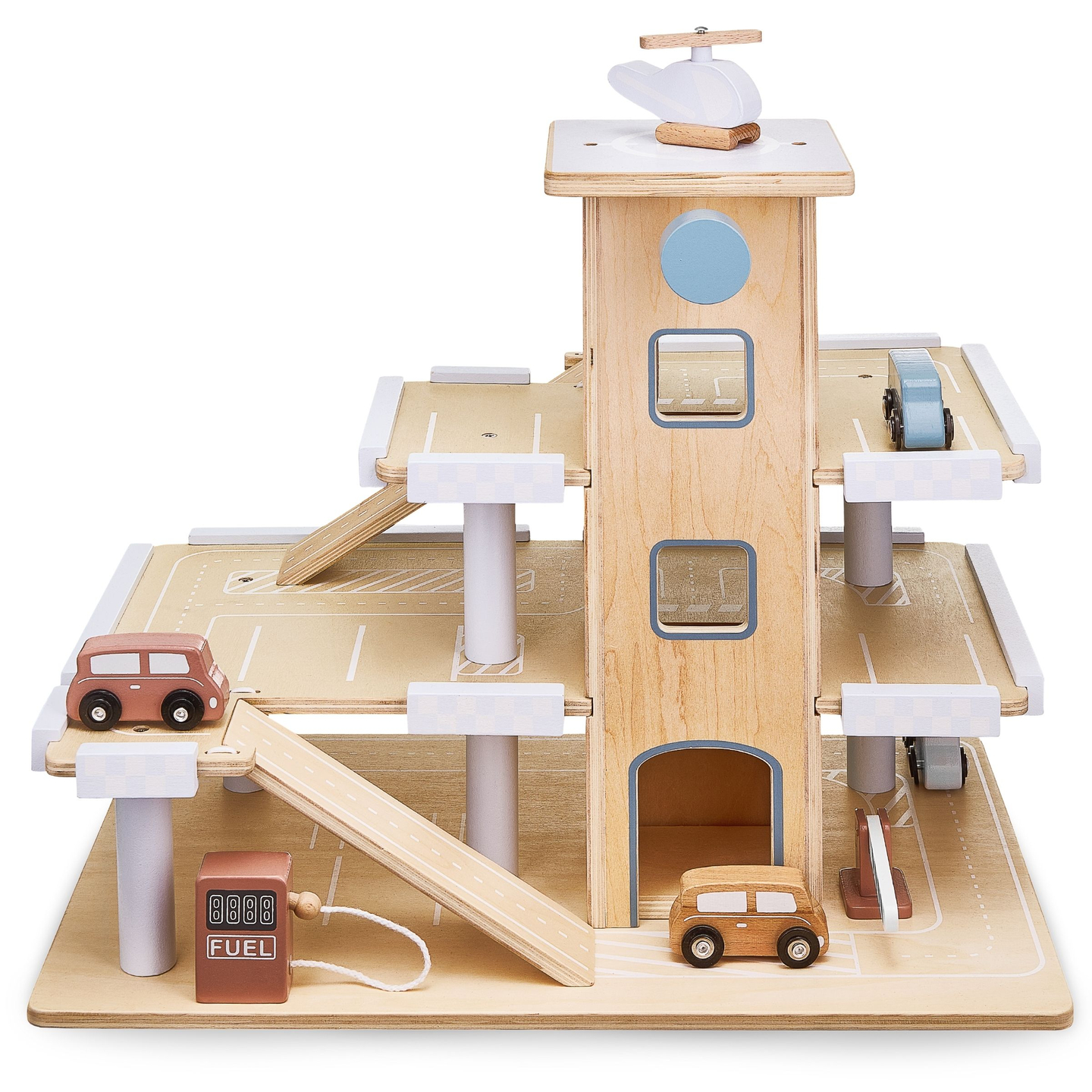 Leseno trinadstropno parkirišče z dvigalom - garaža za avtomobile in helikopter