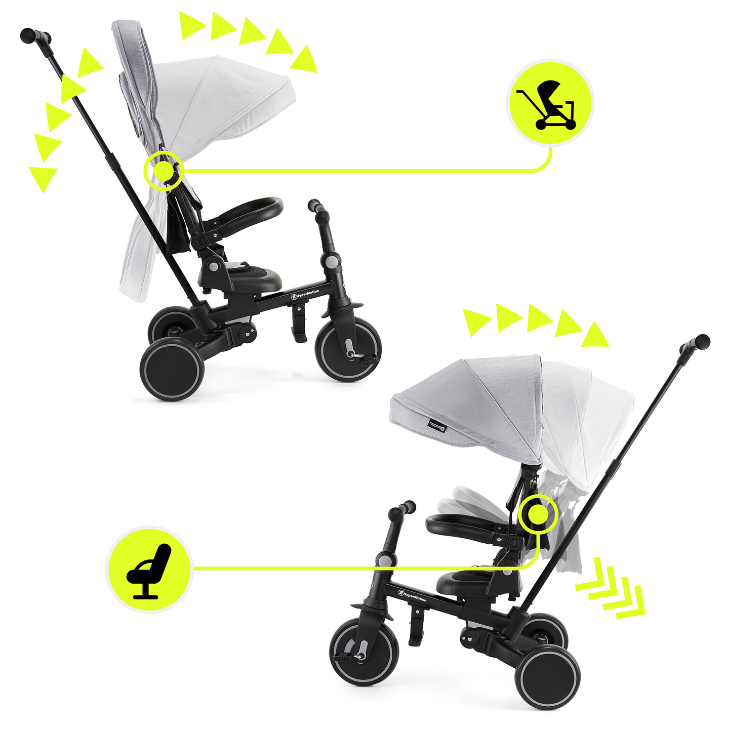 Večnamenski tricikel 8v1 TOBI FOREST - siv