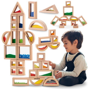 Komplet lesenih senzoričnih blokov z različnimi polnili - 15 kosov