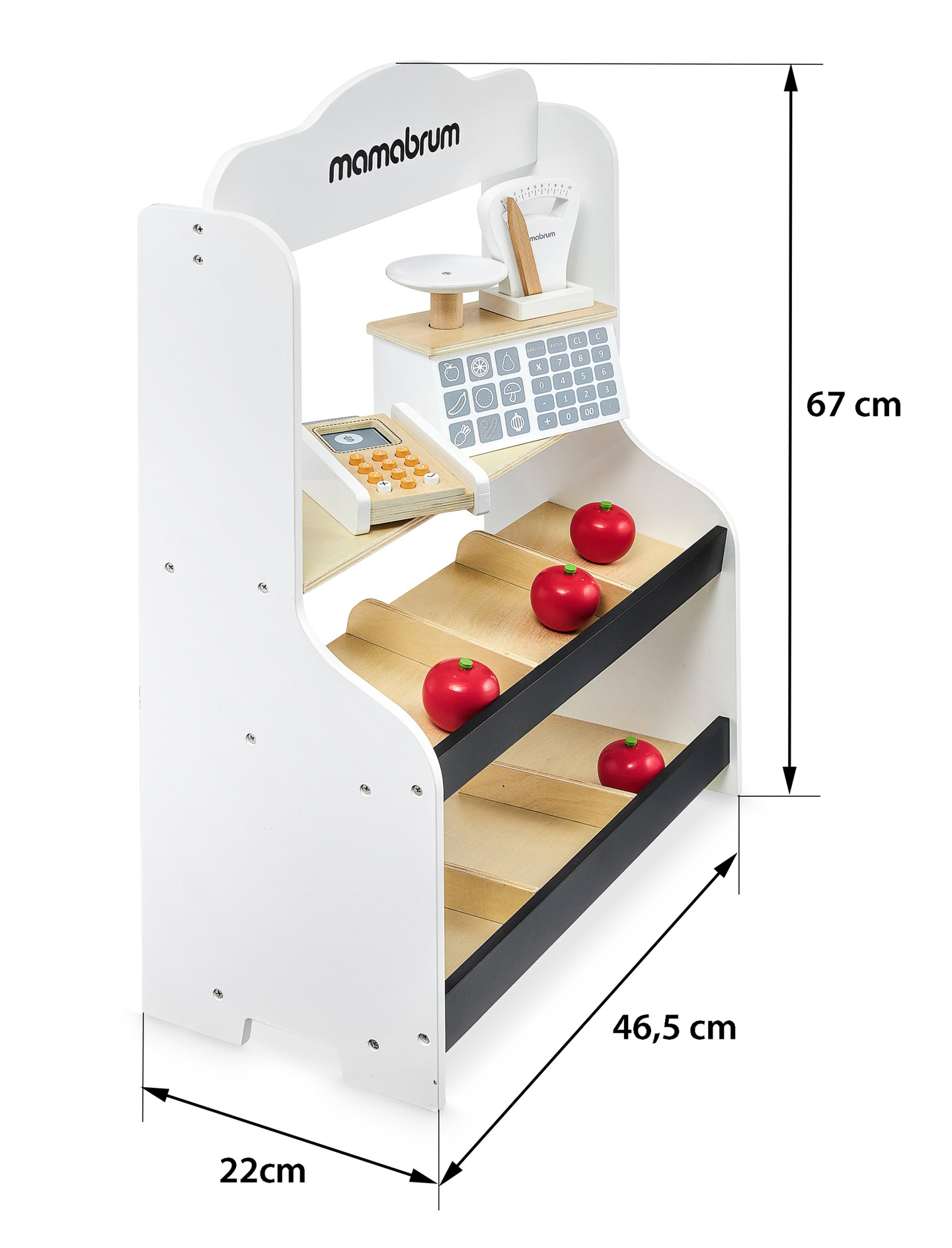 Mini market - trgovina s tehtnico, terminalom, plačilno kartico in sadjem