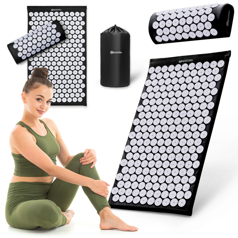 Akupresurna podloga z blazino in prevleko - 72 cm HyperMotion črno-bela