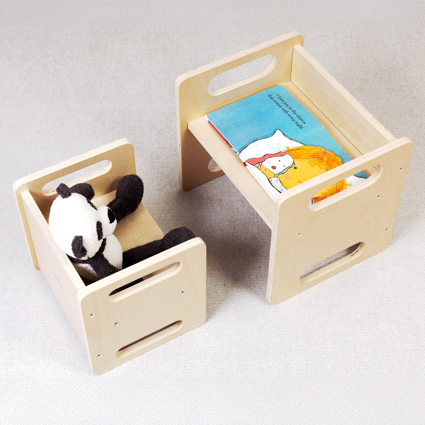 Lesena miza in stol s funkcijo stopnice – večnamenski Montessori komplet za otroke