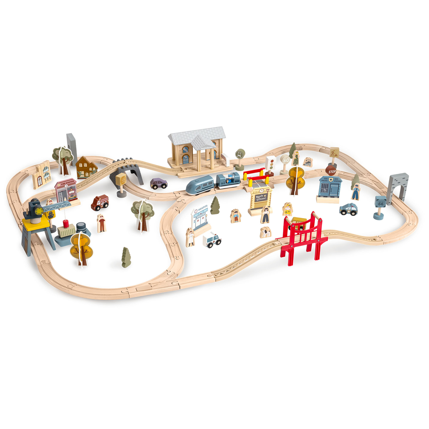 Lesena mestna železnica z električnim vlakom - premikajoči se žerjav, ladja, mostovi