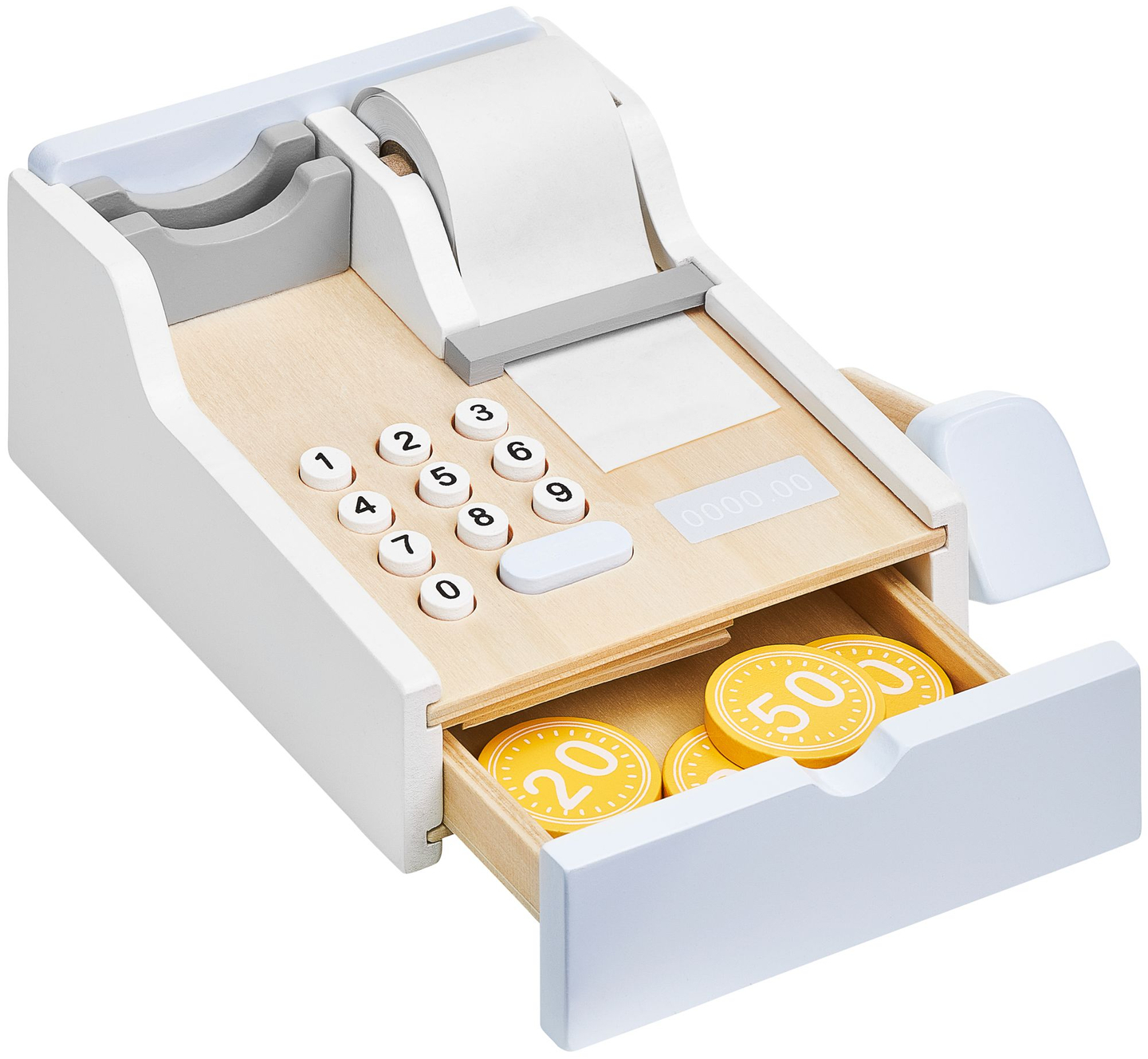 Trgovina z zelenjavo - lesena stojnica z zaboji, blagajno in terminalom