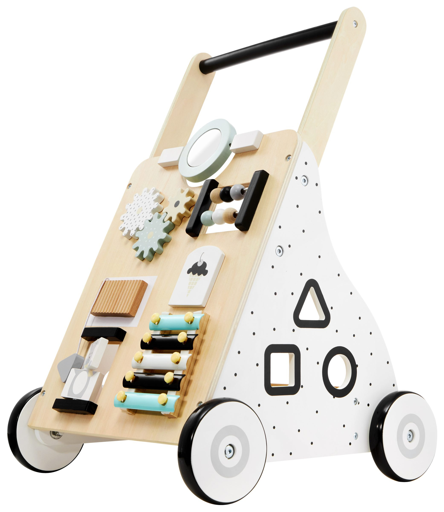 Lesena, izobraževalna otroška hojica / voziček - manipulativna tabla