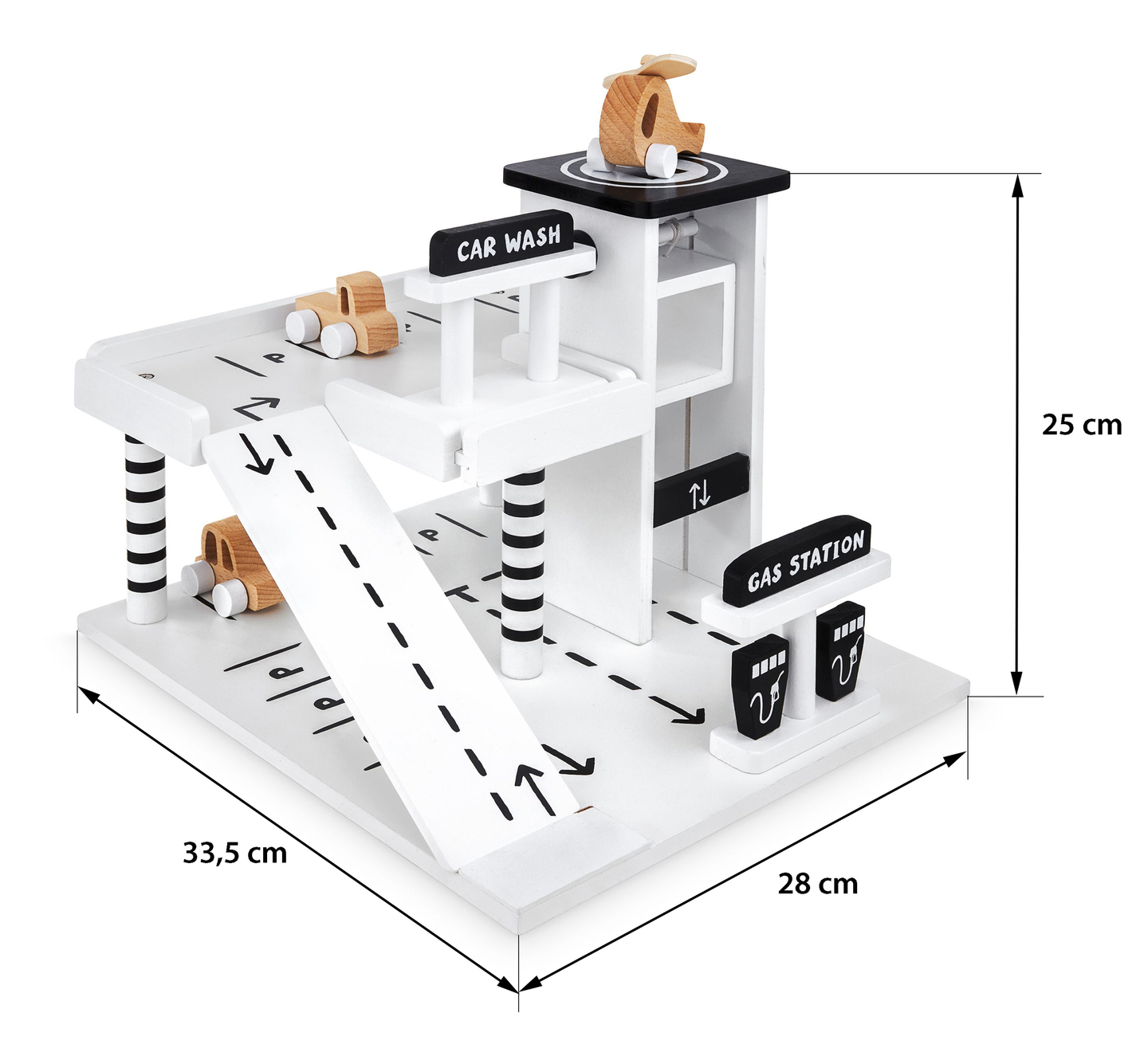 Lesena garaža - večnadstropno parkirišče - avtomobili, dvigalo, helikopter