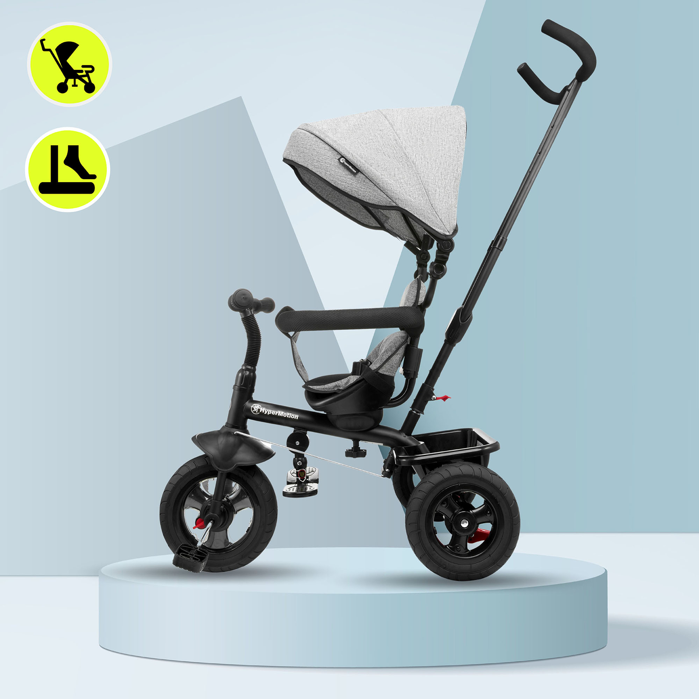 Tricikel za otroke od 1 do 4 let - TOBI FREY - siva barva - vrtljiv - kolesa s črpalko + tlačilka