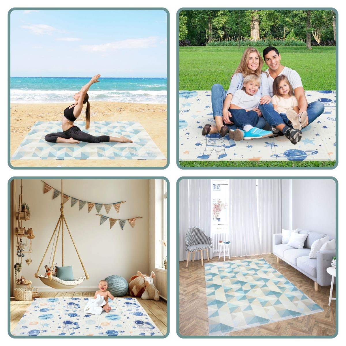 Dvostranska zložljiva podloga iz pene 180 x 120 x 1cm - Kozmos/geometrični trikotniki