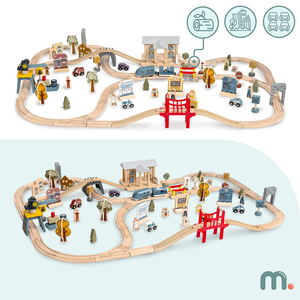 Lesena mestna železnica z električnim vlakom - premikajoči se žerjav, ladja, mostovi