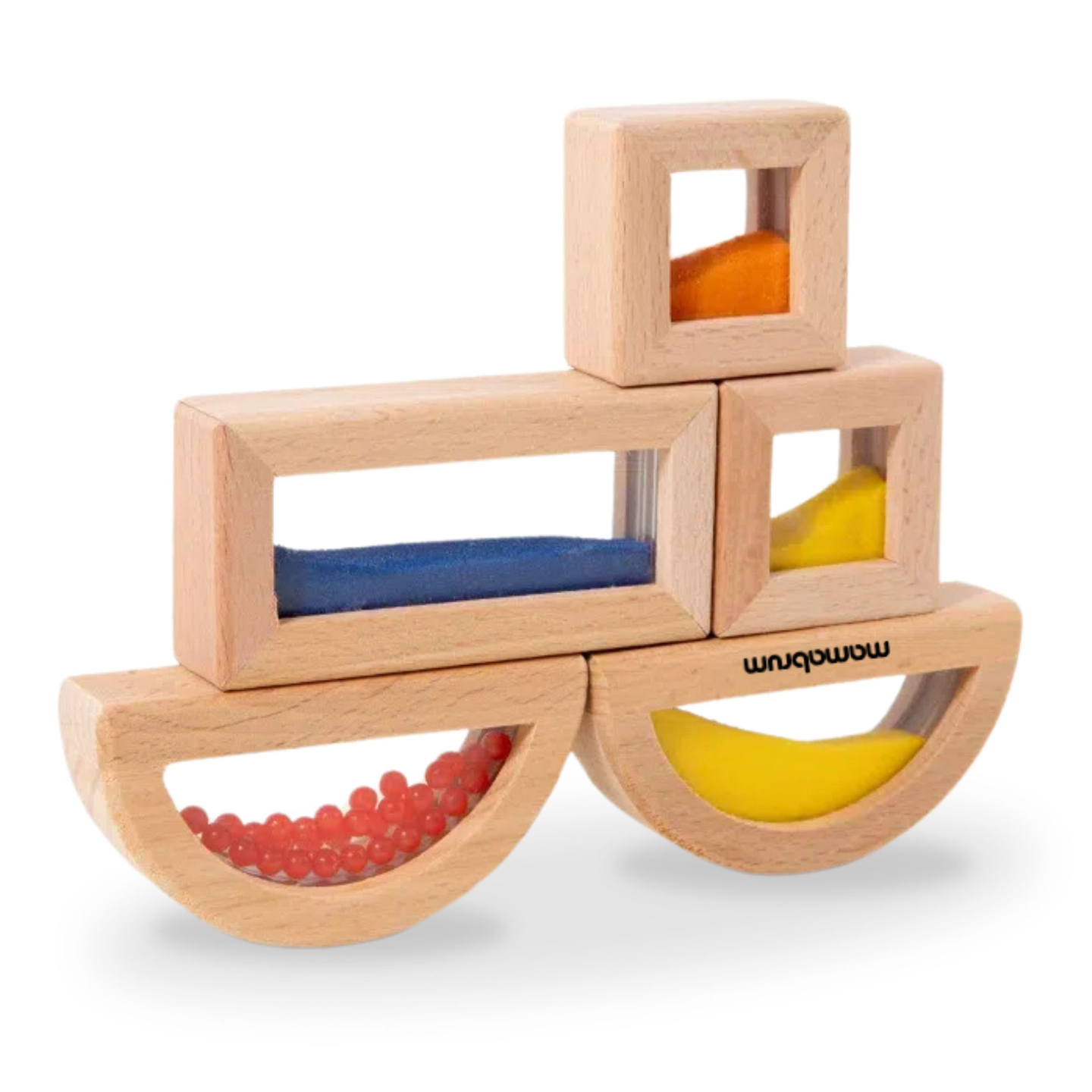 Komplet lesenih senzoričnih blokov z različnimi polnili - 15 kosov