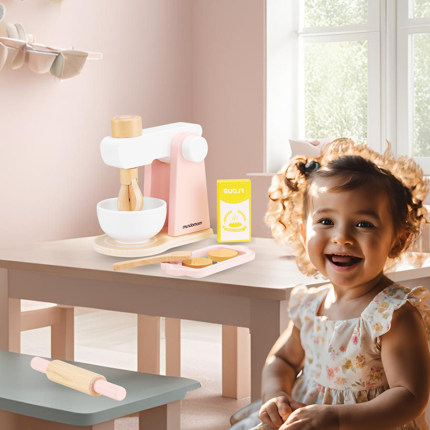 Leseni mešalnik za testo z dodatki, za otroke