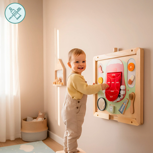 Lesena Montessori izobraževalna tabla Mali zobozdravnik - zobna ščetka, zobna pasta, odstranljivi zobje, ogledalo, hrana, učni okusi