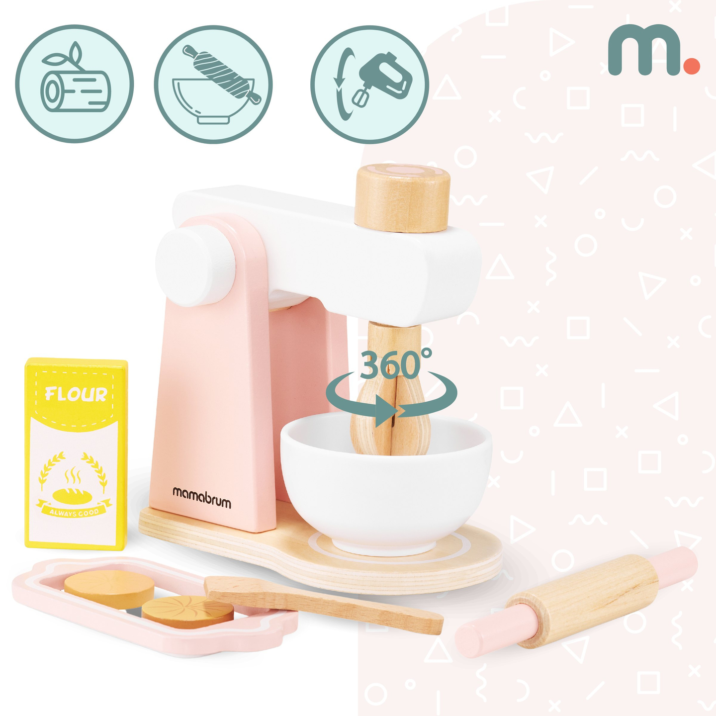 Leseni mešalnik za testo z dodatki, za otroke