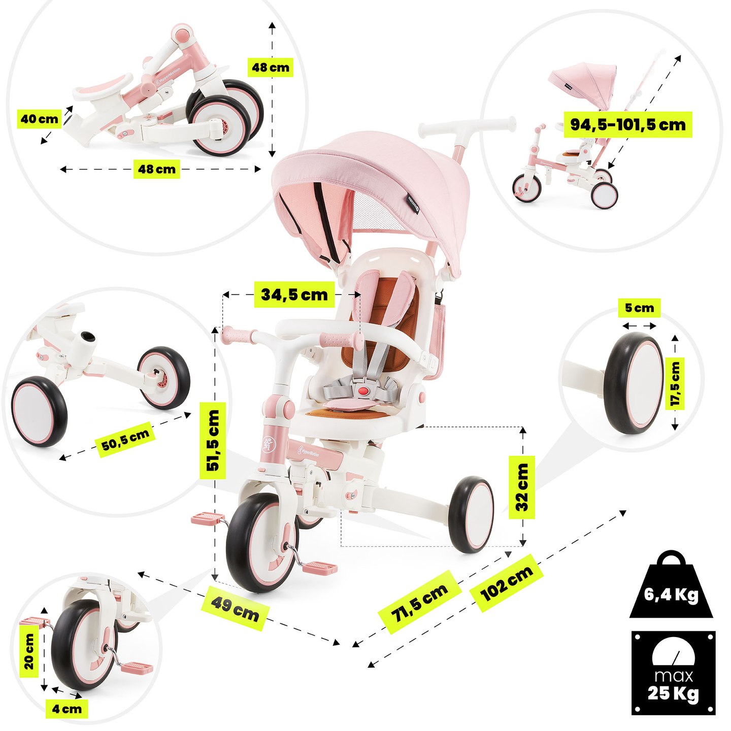 Večnamenski tricikel 8v1 TOBI FOREST - roza