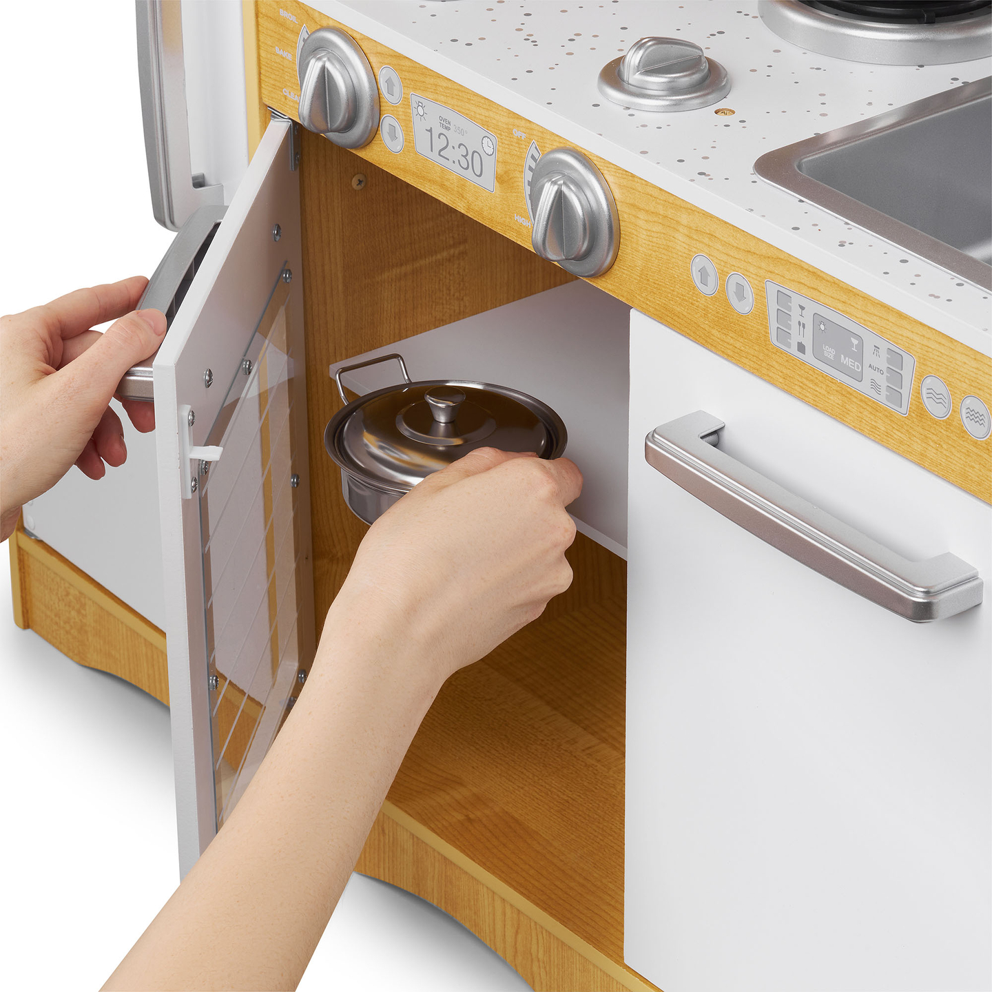 XXL lesena kuhinja z LED osvetlitvijo, predpasnikom in dodatki