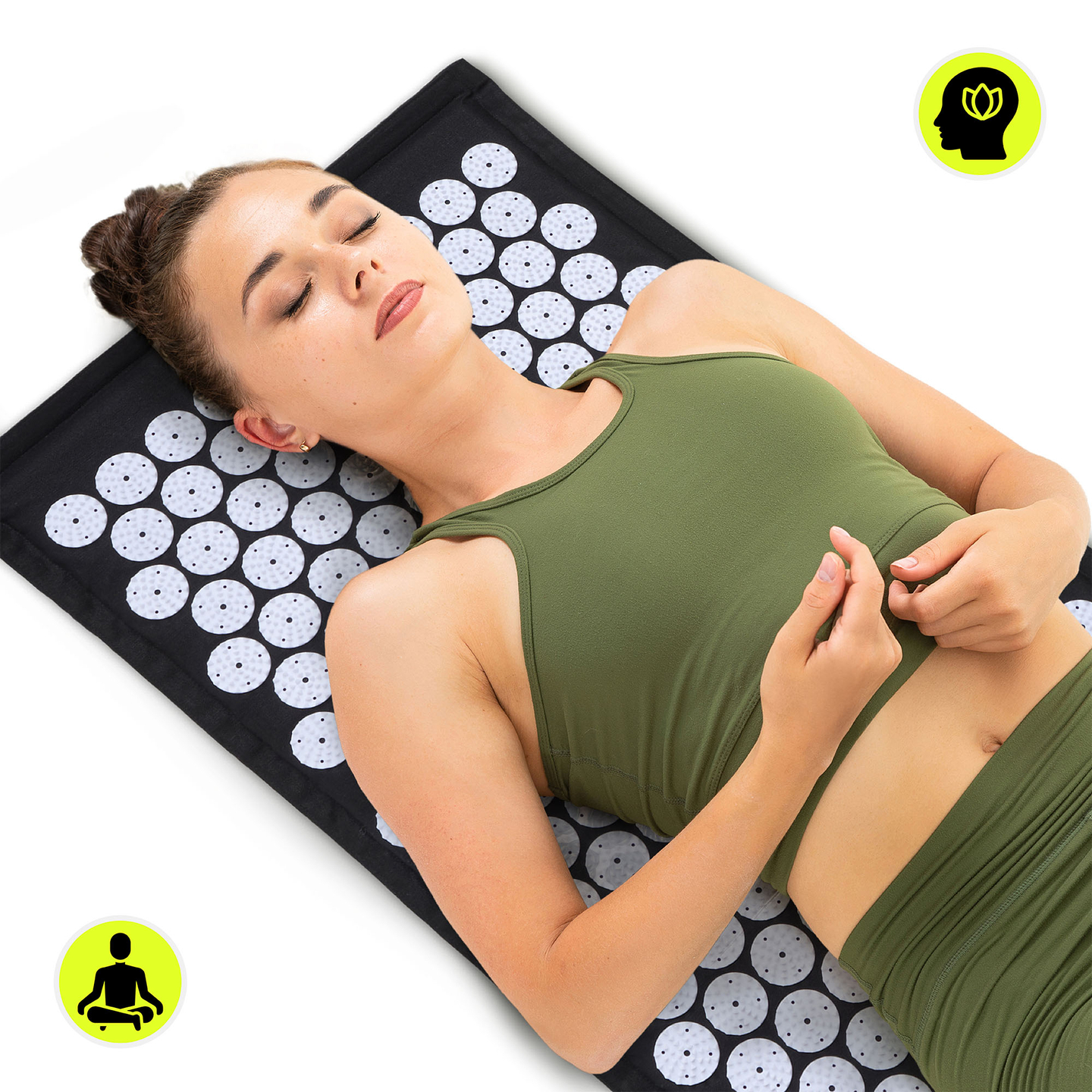 EKO lanena akupresurna podloga s kokosovimi vlakni in ajdovo blazino – 68 cm HyperMotion črno-bela