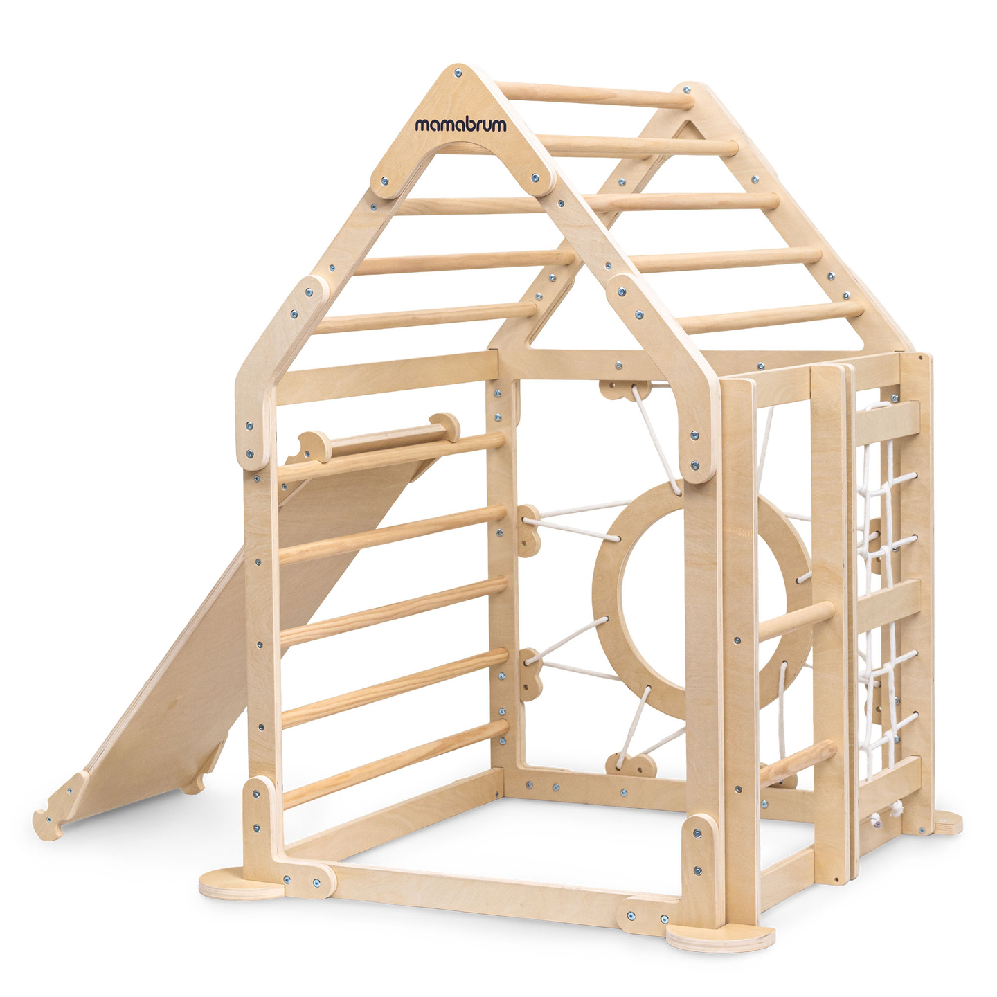 Leseno notranje igrišče za otroke - hišica z lestvami in toboganom