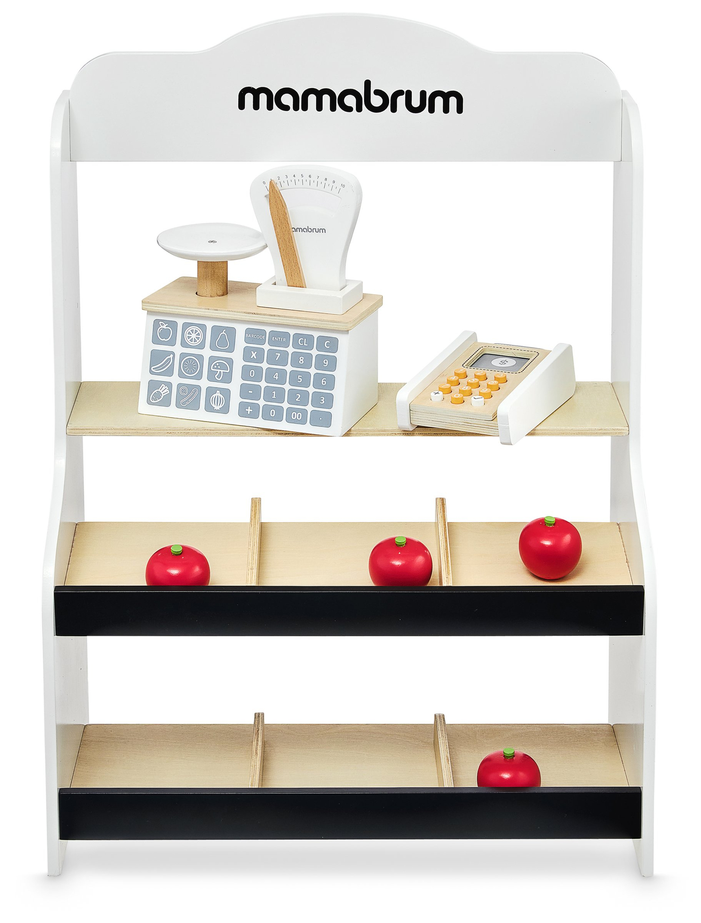 Mini market - trgovina s tehtnico, terminalom, plačilno kartico in sadjem