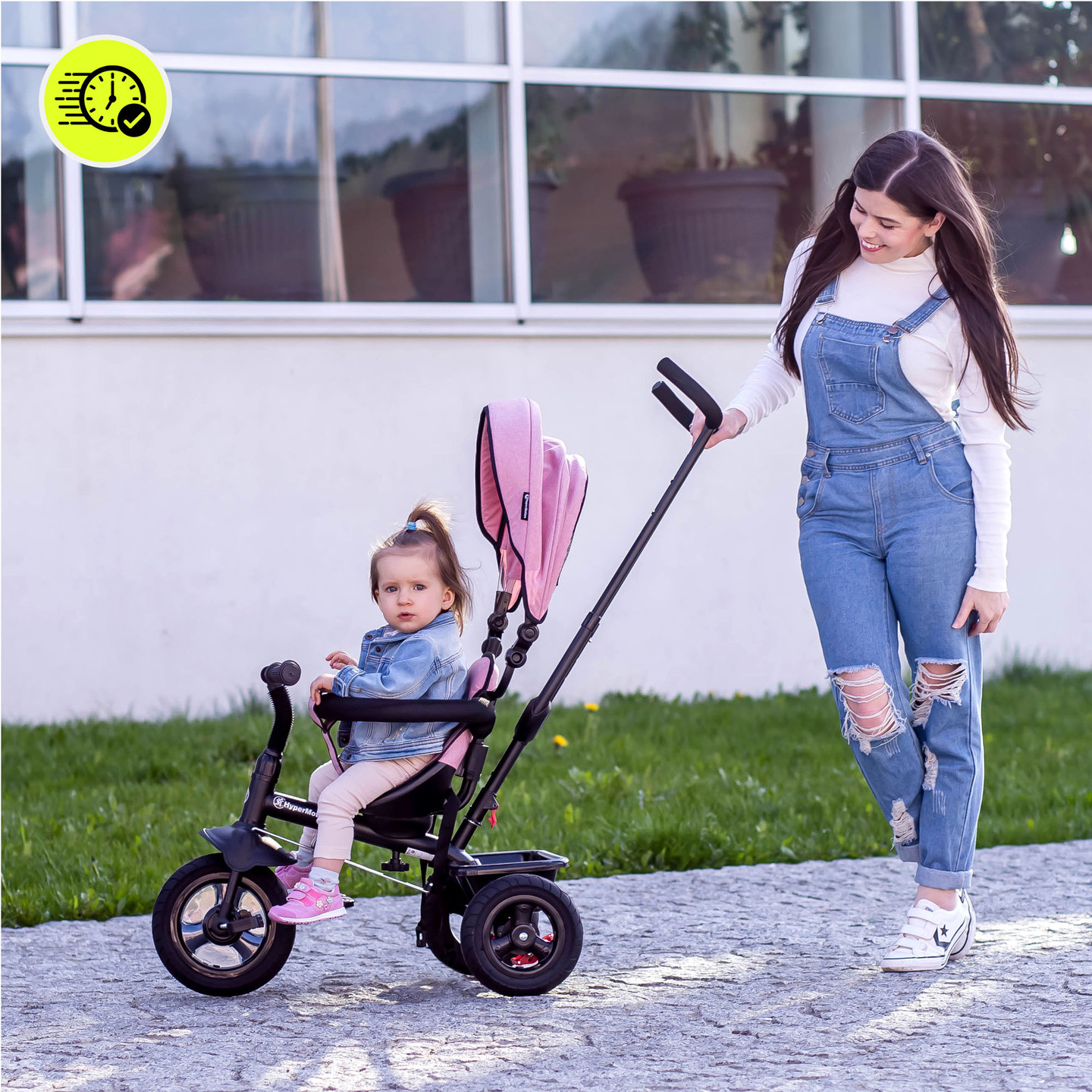 Tricikel za otroke od 1 do 4 let - TOBI FREY - roza barva - vrtljiv - kolesa s črpalko + tlačilka